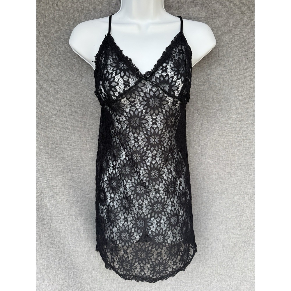 Love Lottie Moss Sheer Floral‎ Black Whimsigoth Lace Mini Slip Dress Small